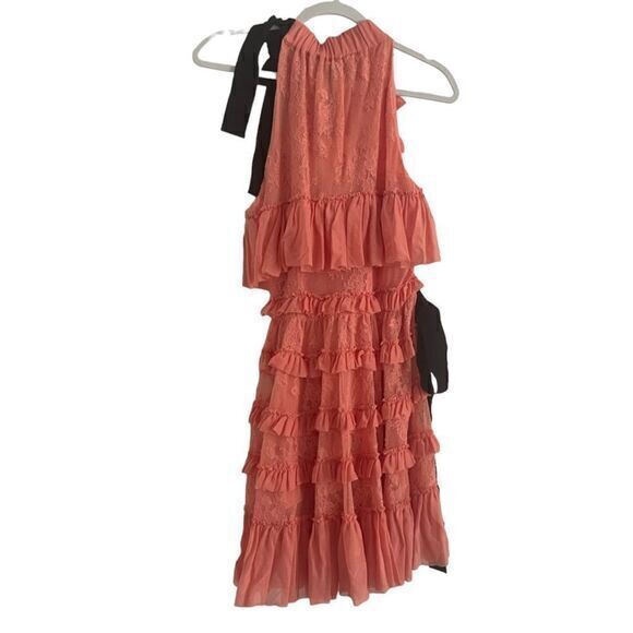Brognano Salmon Pink Ruffled Lace Halter‎ Dress Romantic Tiered Size US 6 IT 42 - Picture 4 of 15